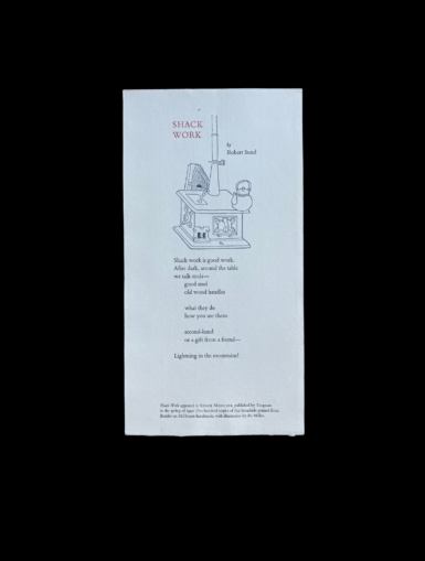 Shack Work Robert Sund Poetry Broadside Illustrated Fishtown Artists Bo Miller Steve Herold 1990